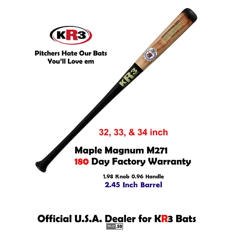 New KR3 Maple Magnum 34 inch Wood Bat (-3) 31.5 oz C271