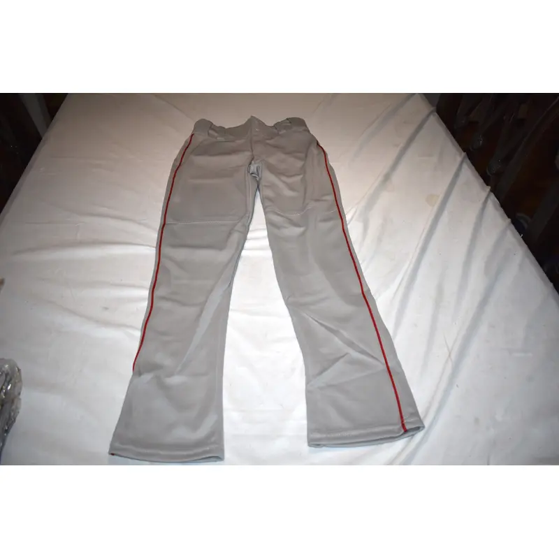 NEW - Youth Hemmed Piped Baseball Pants, Gray/Red, Youth Large