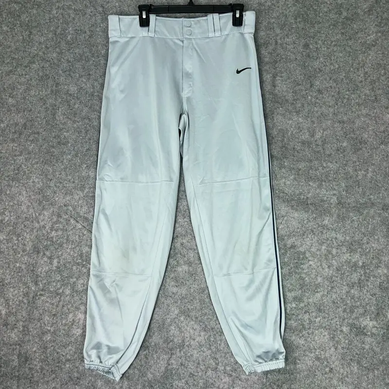 Nike Mens Baseball Pants MT Medium Tall Gray Black Snap Button Full Length ^ A40