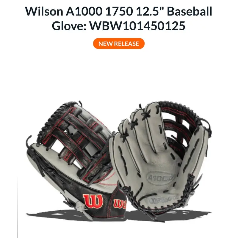 Brand New Wilson Left Hand Throw Outfield A1000 Baseball Glove 12.5"