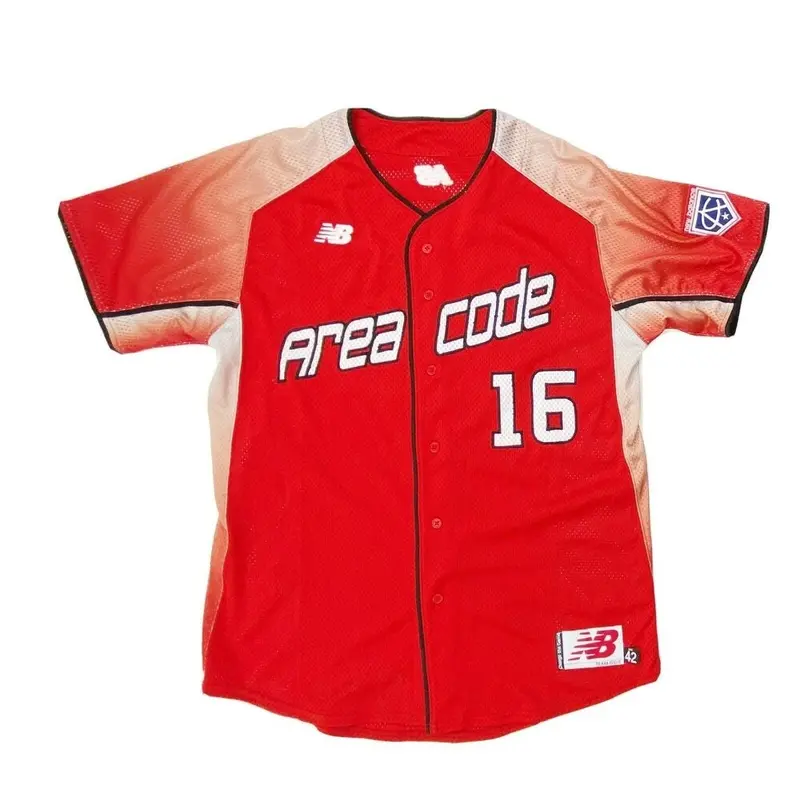 New Balance Area Code Performance Full Button Mesh Baseball Jersey Men's L Red