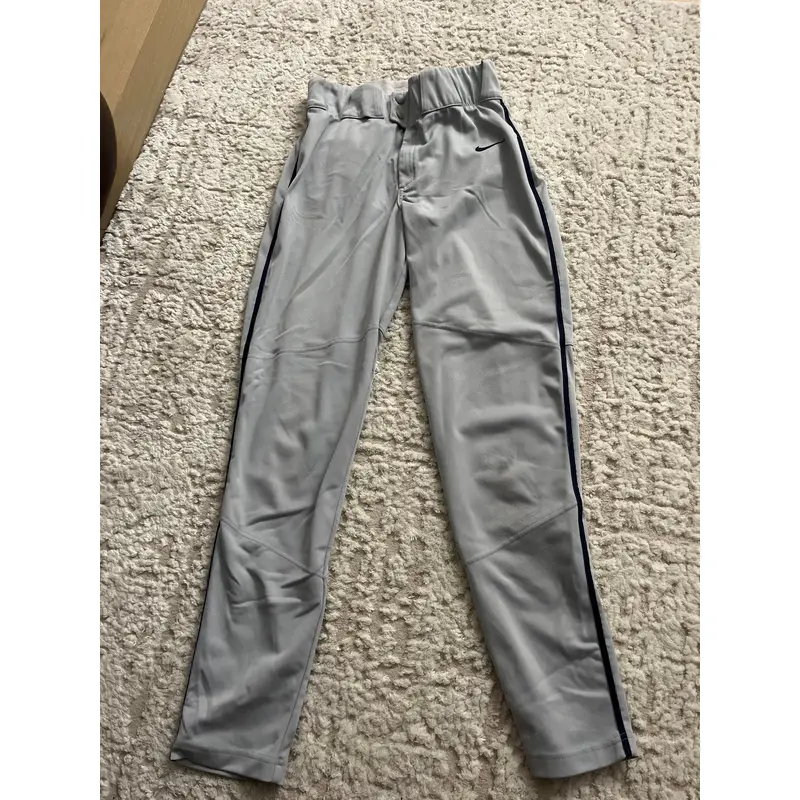 mens gray nike baseball pants with navy piping