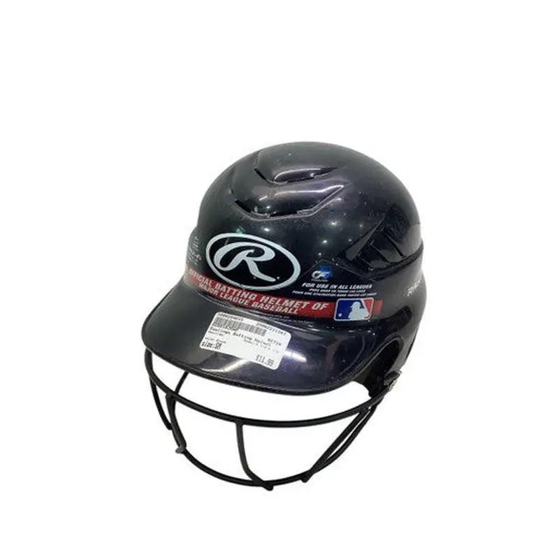 Used Rawlings 6 1/4-6 7/8 Batting Helmet w/Mask Black SM 11347-S000254015