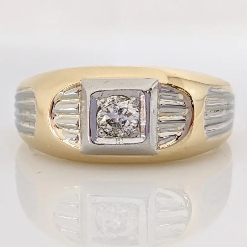 14K TWO-TONE .25 CARAT TOTAL I1 I DIAMOND ROUND SQUARE TOP ESTATE RING 6.9 GRAMS