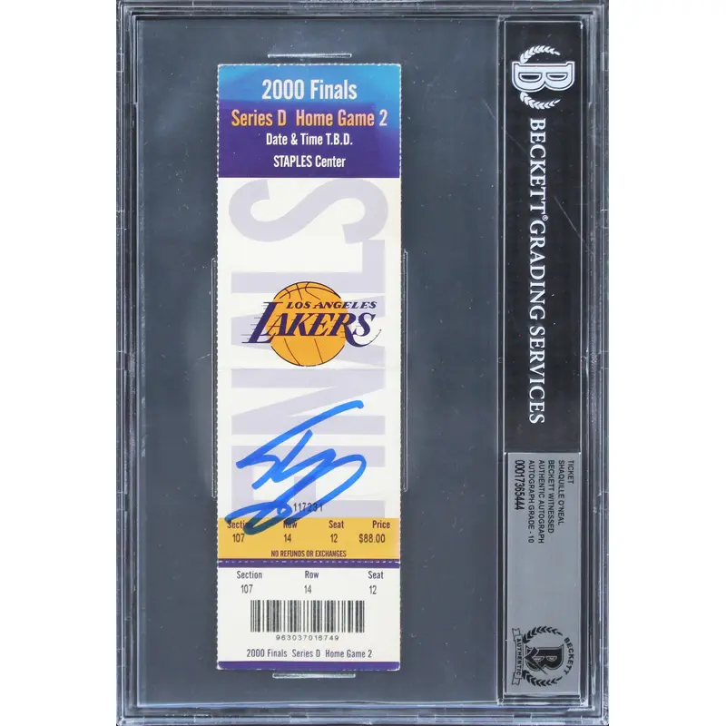 Lakers Shaquille O'Neal Signed 2000 NBA Finals Game 2 Ticket Auto 10! BAS Slab 1