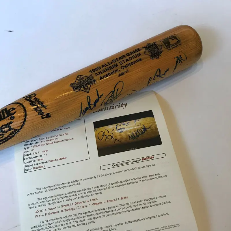 1989 All Star Game Team Signed Bat Tony Gwynn Barry Larkin Andre Dawson JSA COA