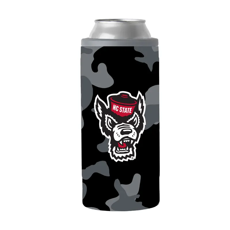 NC State Black Camo 12oz Slim Can Coolie