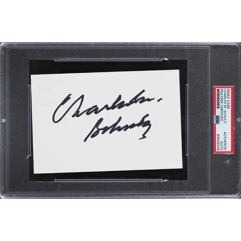 Charles Schulz Peanuts Authentic Signed 4x6 Index Card PSA/DNA Slabbed