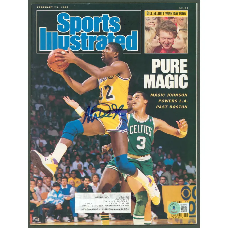 Lakers Magic Johnson Signed Feb 1987 Sports Illustrated Magazine BAS Witnessed