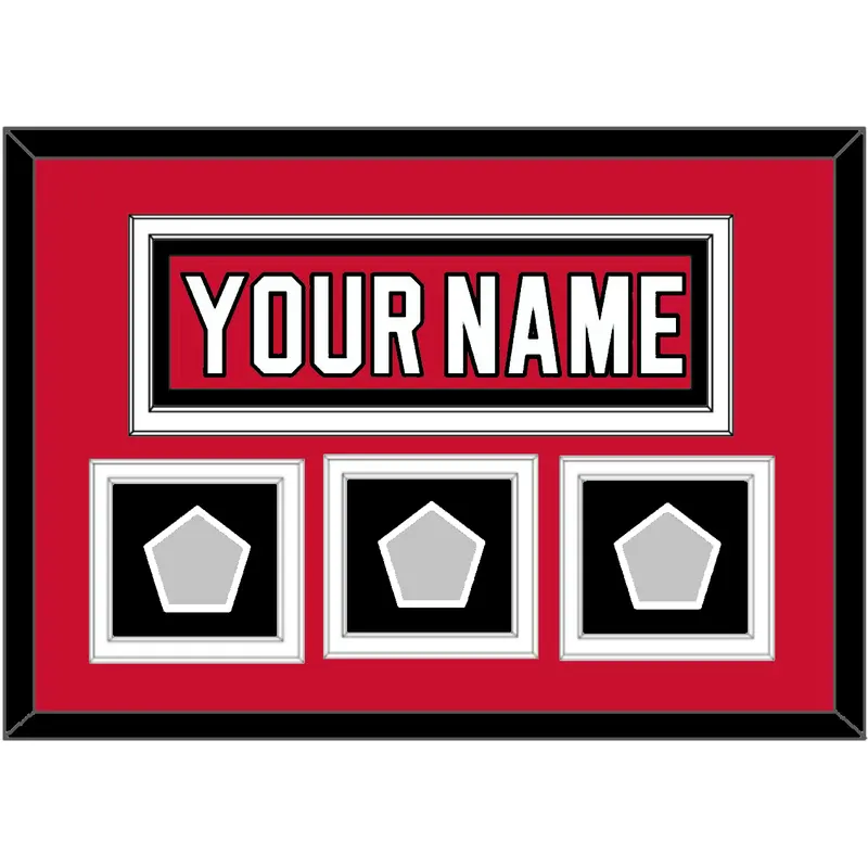 New Jersey Nameplate & 3 Stanley Cup Finals Patches - Road Red (1992-2007) - Double Mat 2