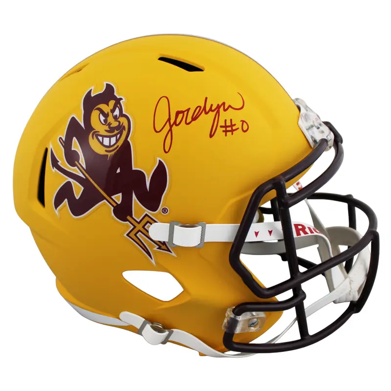 ASU Jordyn Tyson Signed Sparky Full Size Speed Rep Helmet w/ Maroon Sig BAS Wit