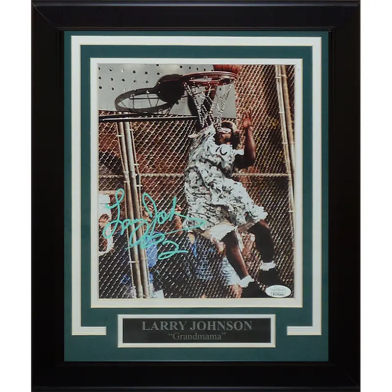 Larry Johnson Autographed Grandmama Deluxe Framed 8x10 Photo - JSA