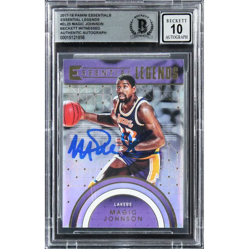 Lakers Magic Johnson Signed 2017 Panini Essentials #EL25 Card Auto 10! BAS Slab