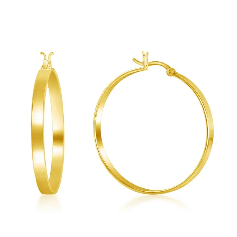Sterling Silver 4x35mm Flat Hoop Earrings - Gold Plated