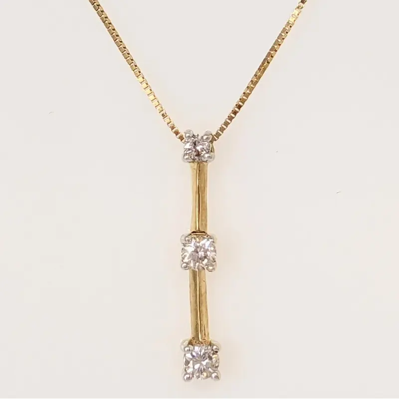 14K .24 CARAT TOTAL WEIGHT SI2 I DIAMOND ROUND (3) DROP ESTATE PENDANT & CHAIN 1.7 GRAMS