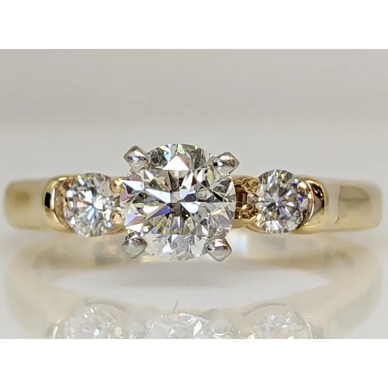 14K .90 CARAT TOTAL WEIGHT I H DIAMOND ROUND (3) TRINITY ESTATE RING 3.8 GRAMS