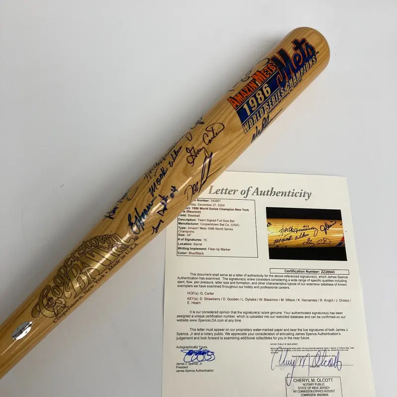 1986 New York Mets Team World Series Champs Signed Bat JSA COA