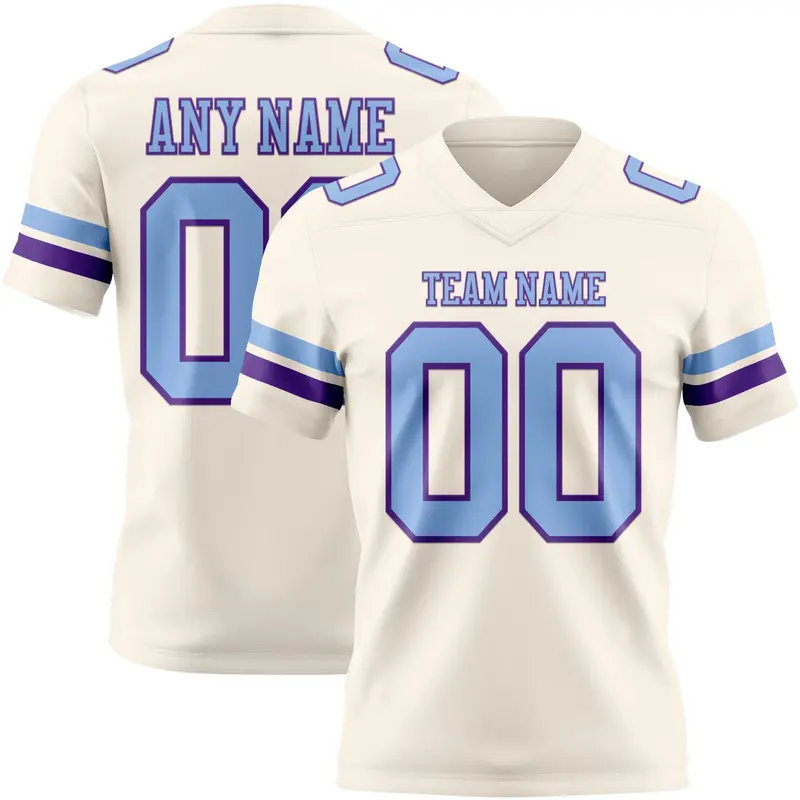 Custom Cream Light Blue-Purple Mesh Authentic Football Jersey