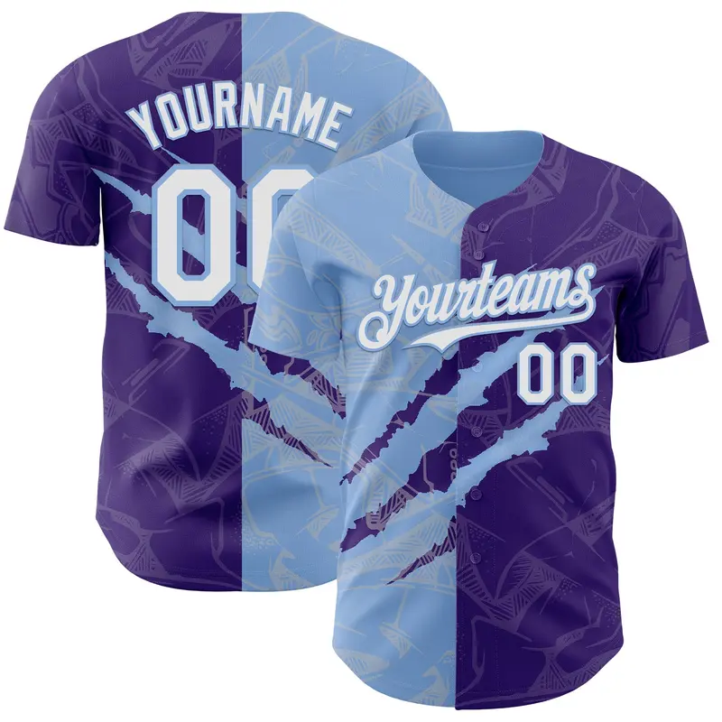 Custom Graffiti Pattern White Purple-Light Blue 3D Scratch Authentic Baseball Jersey