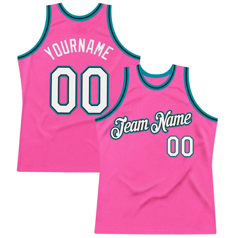 Custom Pink Black-Teal Authentic Throwback Basketball Jersey