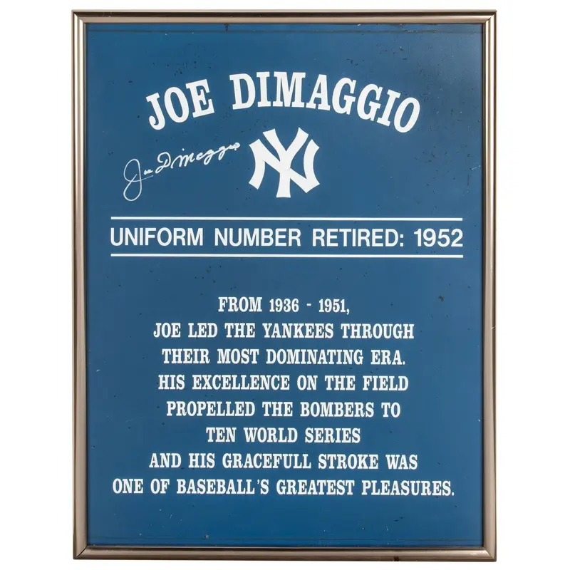 Joe Dimaggio Signed Jersey Number #5 Retirement Plaque Yankee Stadium PSA DNA