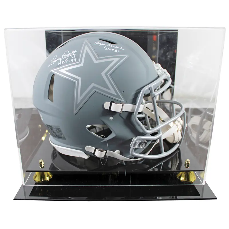 Cowboys Staubach & Dorsett Signed Slate F/S Speed Proline Helmet W/ Case BAS Wit