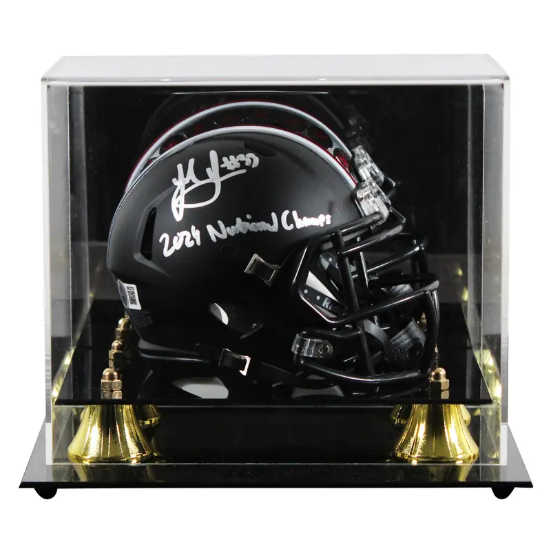 OSU Jack Sawyer "2024 Nat'l Champs" Signed Black Speed Mini Helmet W/ Case BAS W