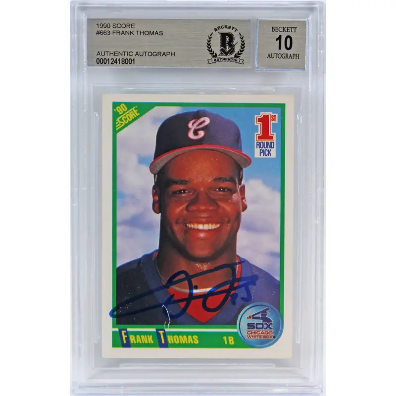 White Sox Frank Thomas Signed 1990 Score #663 RC Card Auto Graded 10! BAS Slab 1