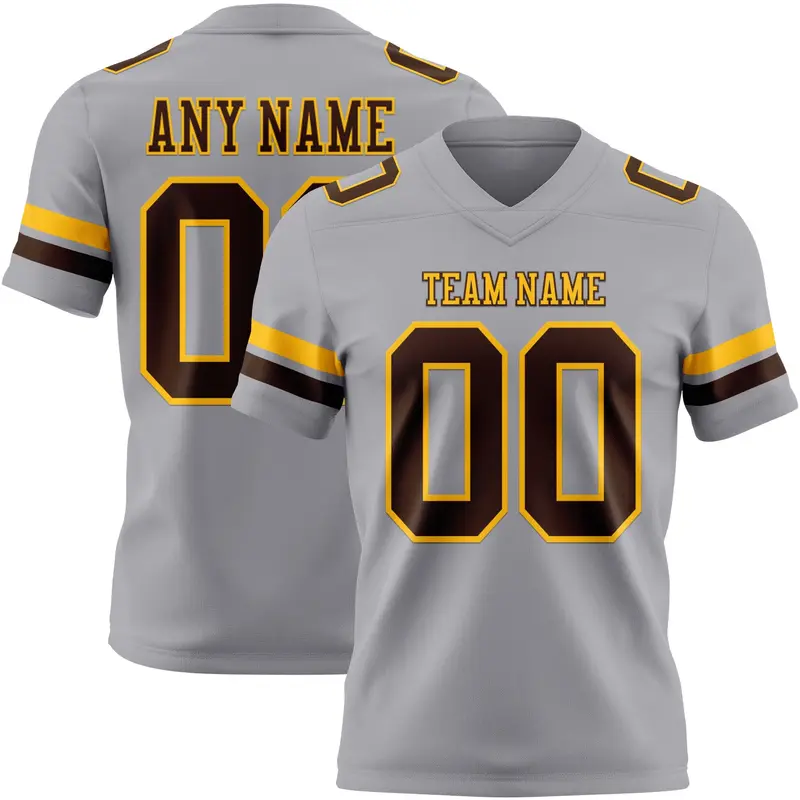 Custom Gray Brown-Gold Mesh Authentic Football Jersey
