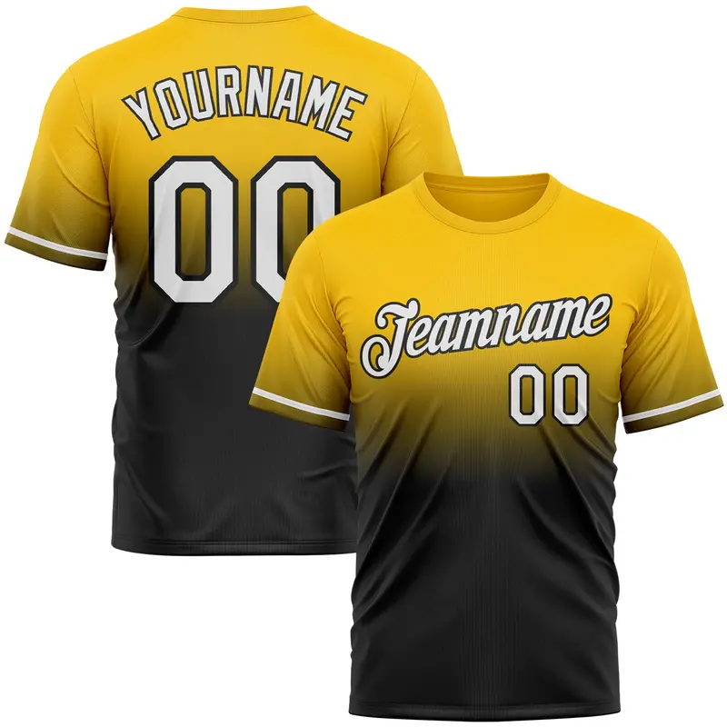 Custom Yellow White-Black Fade Fashion Performance T-Shirt