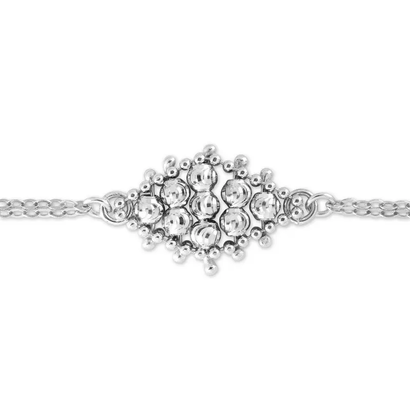 Sterling Silver Diamond Cut Beads Forming a Diamond Shap Bracelet