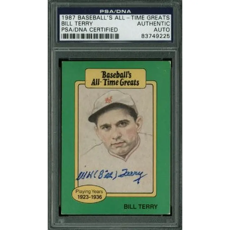 Giants Bill Terry Signed Card 1987 Baseball'S All-Time Greats PSA/DNA Slabbed