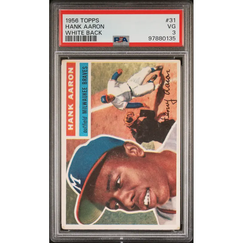 Hank Aaron 1956 Topps #31 White Back PSA 3 Very Good 0135