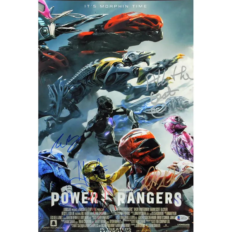 Power Rangers (5) Banks, Saban +3 Signed 12x18 Mini Movie Poster BAS #A85196