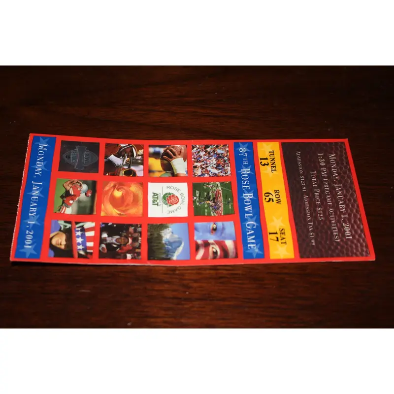 2001 Rose Bowl Purdue vs Washington Ticket Stub