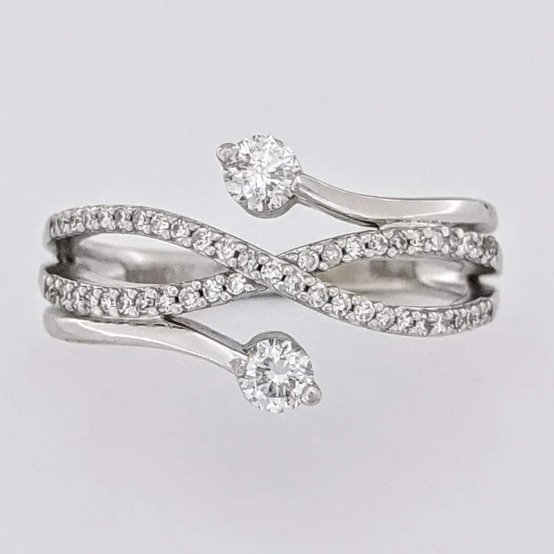10K WHITE .37 CARAT TOTAL WEIGHT I1 I DIAMOND ROUND (49) BYPASS ESTATE RING 3.3 GRAMS