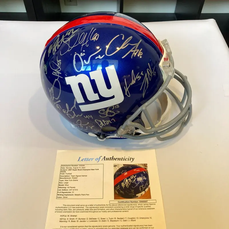 2007 New York Giants Super Bowl Champs Team Signed Full Size Helmet JSA COA