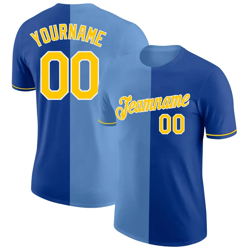 Custom Royal Yellow-Light Blue Split Fashion Performance T-Shirt
