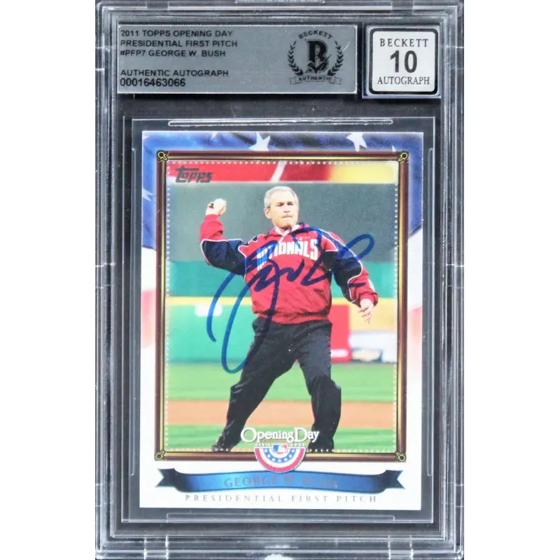 George W. Bush Signed 2011 Topps Opening Day PFP #PFP7 Card Auto 10! BAS Slabbed