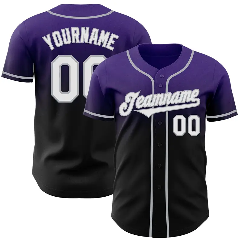 Custom Purple Black-Gray Authentic Fade Fashion Baseball Jersey