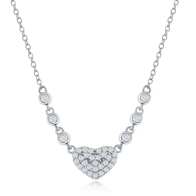 Sterling Silver CZ Heart with Bezel Set CZs Necklace