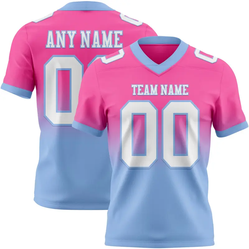 Custom Pink White-Light Blue Mesh Authentic Fade Fashion Football Jersey