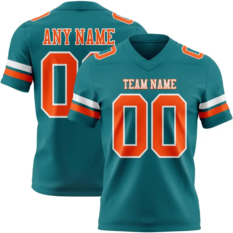 Custom Teal Orange-White Mesh Authentic Football Jersey