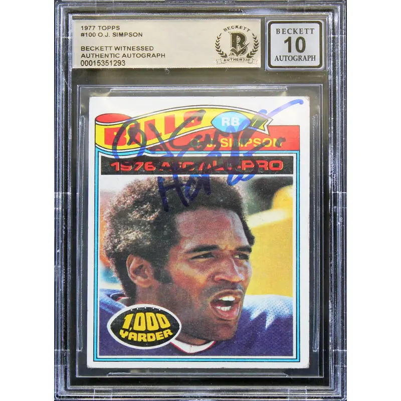 Bills O.J. Simpson "HOF 85" Signed 1977 Topps #100 Card Auto 10! BAS Slabbed