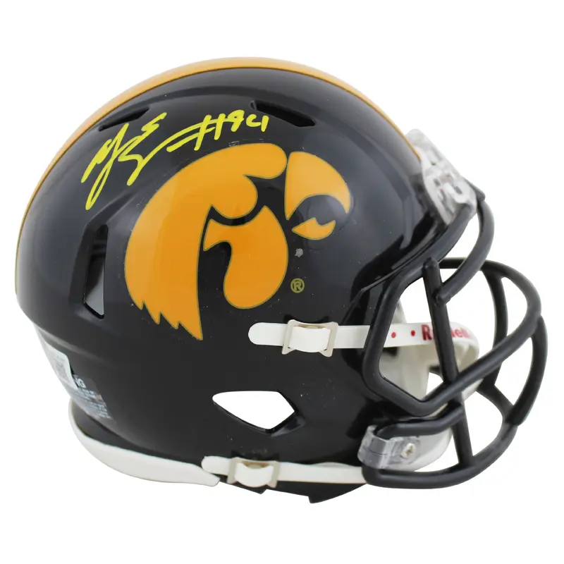 Iowa A.J. Epenesa Authentic Signed Black Speed Mini Helmet BAS Witnessed