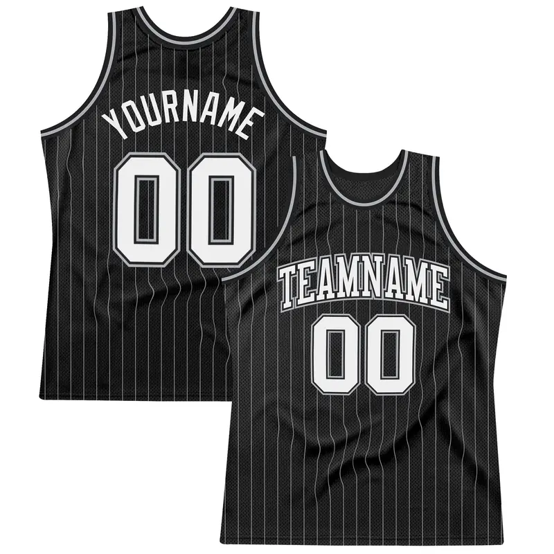 Custom Black Gray Pinstripe White Authentic  Basketball Jersey