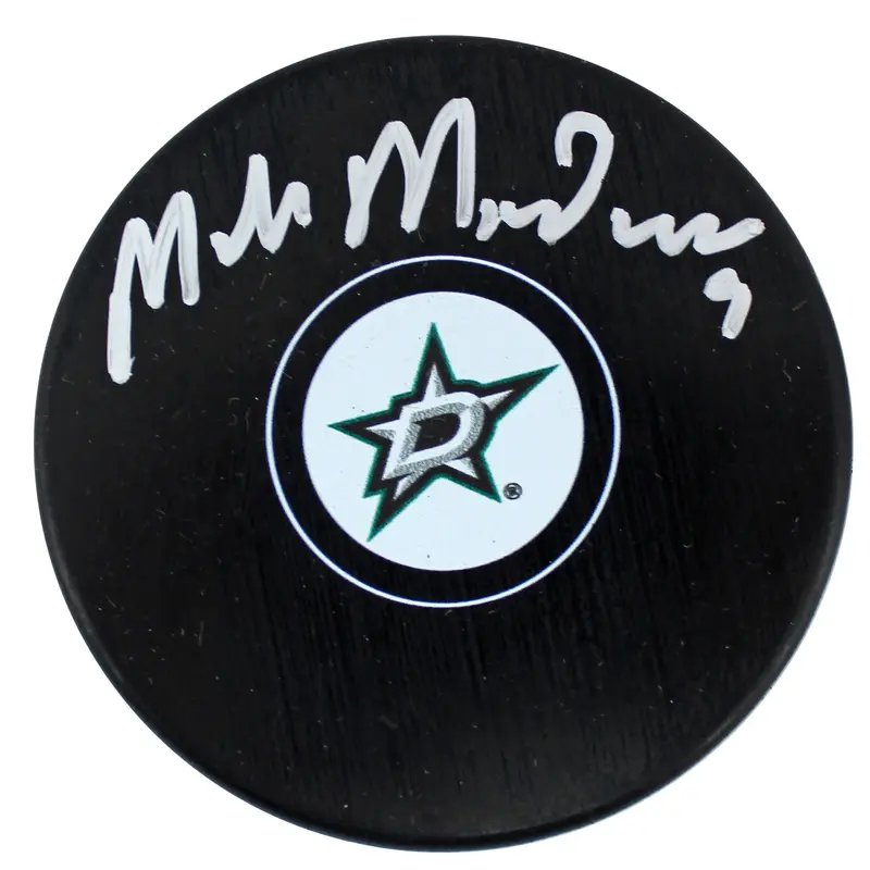 Stars Mike Modano Authentic Signed Dallas Stars Logo Hockey Puck BAS Witnessed