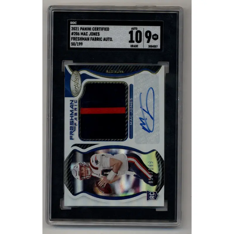 Mac Jones 2021 Certified Freshman Fabric Auto 50/199 SGC 9 Mint Auto 10