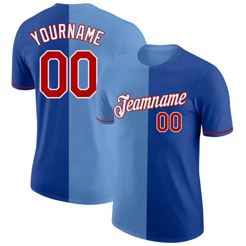 Custom Royal Red-Light Blue Split Fashion Performance T-Shirt