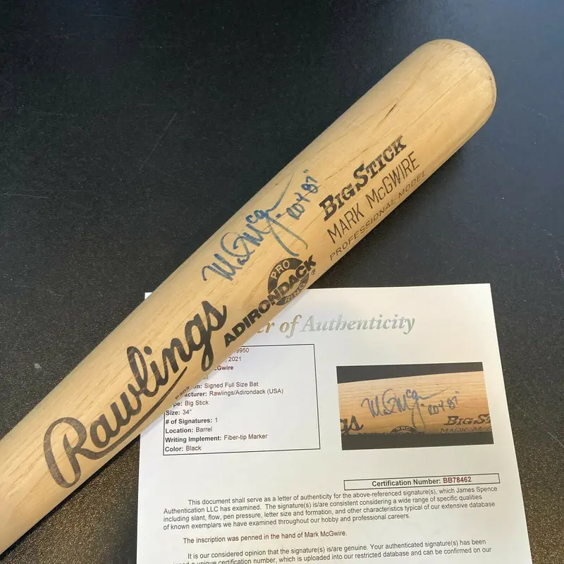 Mark Mcgwire "Rookie Of The Year 1987" Signed Game Model Baseball Bat JSA COA